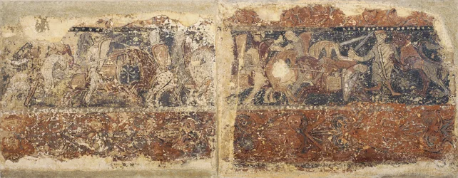 Profane Paintings from Sigena - Knights in Battle and Soldier Attacked by a Lion